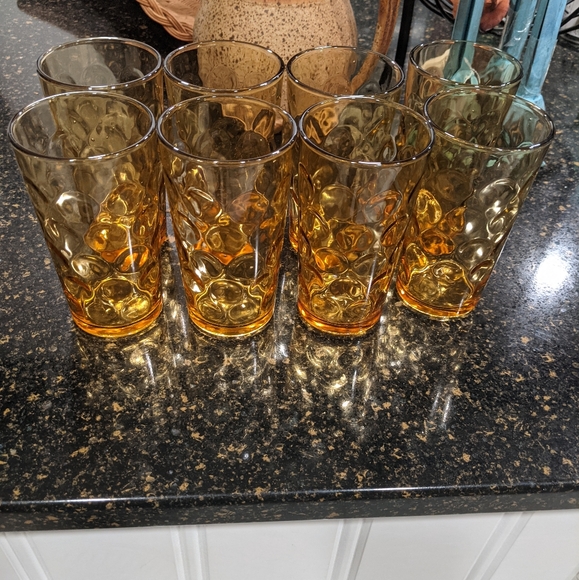 💛Hazel Atlas Amber Optic Dot El Dorado glasses set of 8